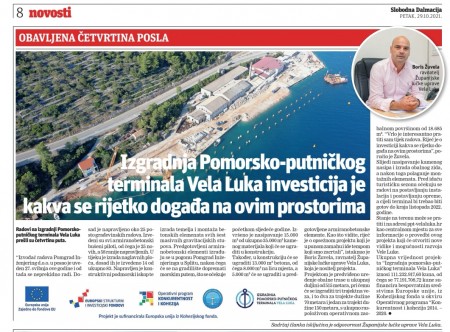 Slobodna Dalmacija: Obavljena četvrtina posla na izgradnji Pomorsko-putničkog terminala Vela Luka