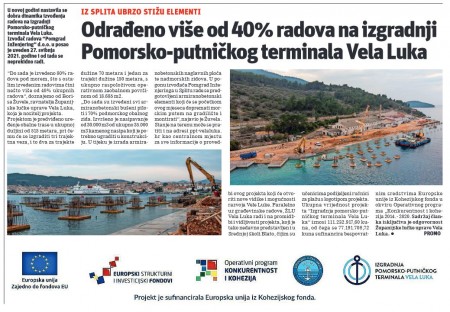 Odrađeno više od 40% radova na izgradnji Pomorsko-putničkog terminala Vela Luka